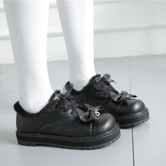 Pink/Black/Red Lolita Plush Warm Sweet Bow Shoes BE502