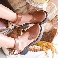 Brown/Beige Kawaii Kitty Bow Shoes