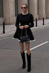 Norma Long Sleeve Lace Trim Mini Dress