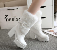 White/Beige/Pink Sweet Fluffy High Heel Boots