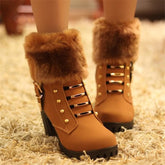Black/Orange Elegant Plush High Heel Boots S12867
