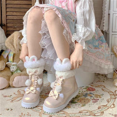 Bear Bow Fuzzy Ball Lolita Snow Boots