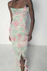 Sabina Floral Printed Spaghetti Strap Maxi Dress