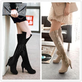 Black/Beige Winter Fluffy High Heels Boots