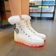 White/Black/Pink LED Light Fluffy Boots