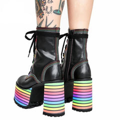 Sweet Mixed Colors Cross Lacing Platform High Heel Boots SS0797
