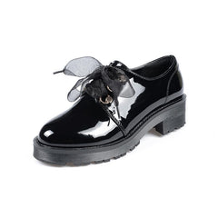 Black Ribbon Laced PU Shoes