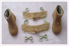 Beige/Brown Kawaii Bunny Bow Fleece Boots