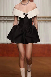 Antonia Off Shoulder Diamante Bow Mini Dress-Sunfere