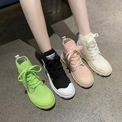 4 Colors Preppy Style Laced Canvas Boots