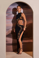 Yetta Snake Printed Cut-out Maxi Dress