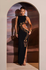 Yetta Snake Printed Cut-out Maxi Dress