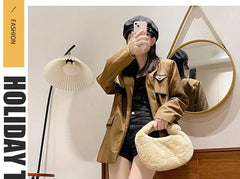 Fluffy Trim Plain Lace-Up Short Boots