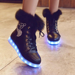White/Black/Pink LED Light Fluffy Boots