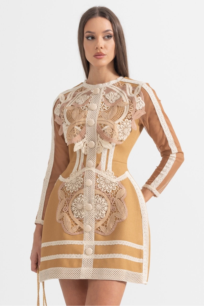 Virginia Embroidery Lace Long Sleeve Mini Dress