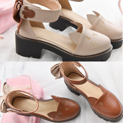 Brown/Beige Kawaii Kitty Bow Shoes