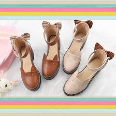 Brown/Beige Kawaii Kitty Bow Shoes