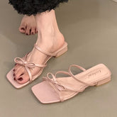 Square-Toe Bow Slide Sandals