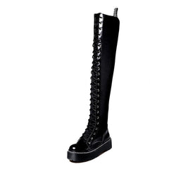 Black Gothic Laced Zipper High Boots