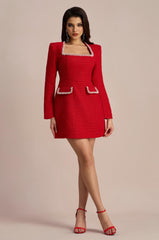 Camilla Square Neck Tweed Mini Dress