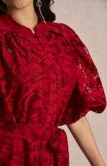 Emma Embroidered Lace Belted Midi Dress