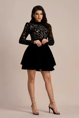 Setlla Long Sleeve Hollow Velvet Mini Dress