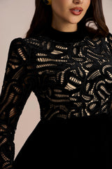 Setlla Long Sleeve Hollow Velvet Mini Dress