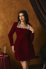 Veromca Embellished Velvet Mini Dress