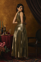 Lillian Metallic One Shoulder Pleated Maxi Dress