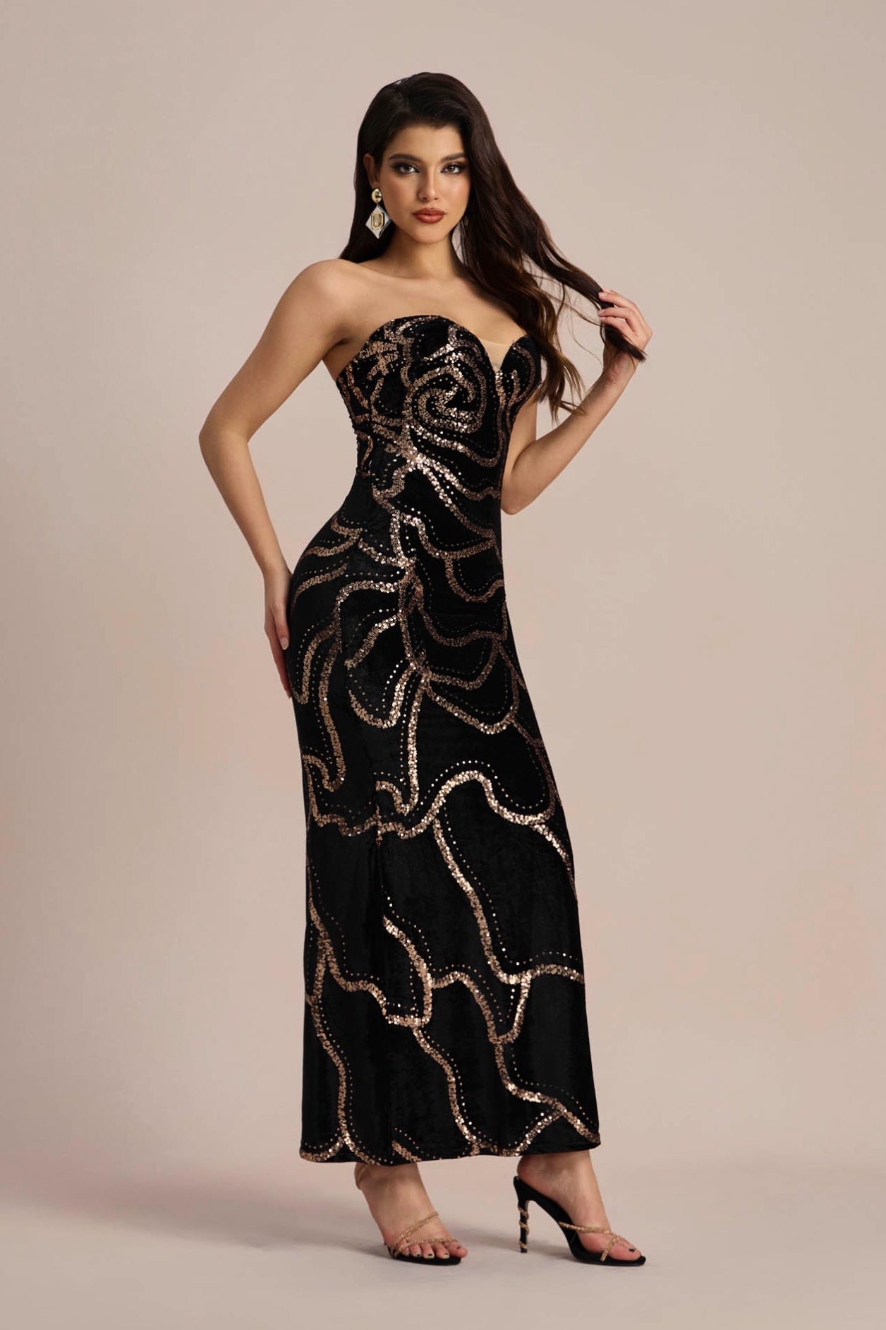 Nydia Sequin Embellished Velvet Maxi Dress