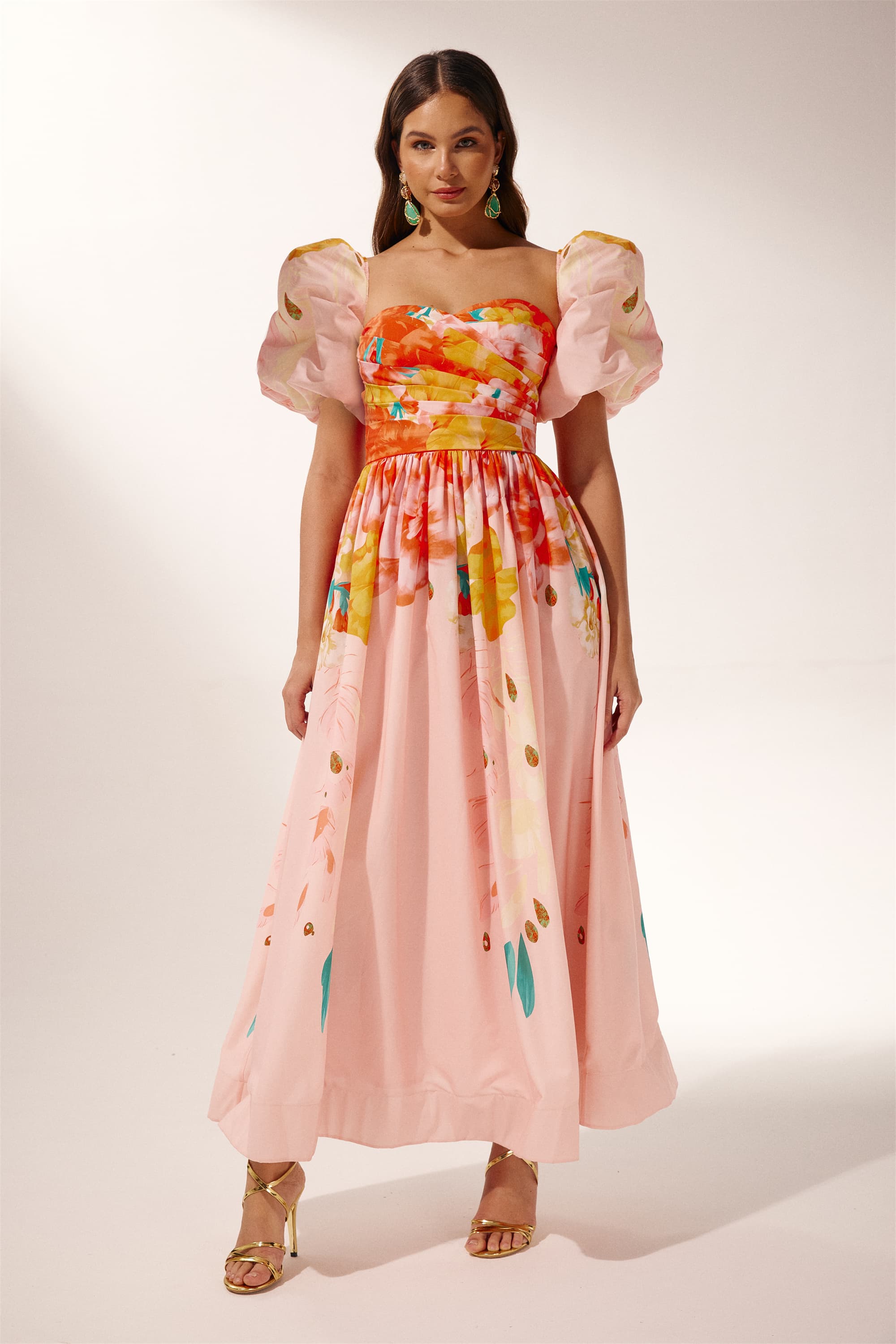 Audrey Floral Printed Off-shoulder Midi Dress-Sunfere