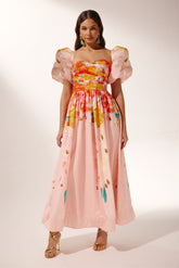 Audrey Floral Printed Off-shoulder Midi Dress-Sunfere