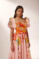 Audrey Floral Printed Off-shoulder Midi Dress-Sunfere