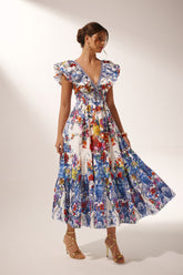 June Floral Printed Ruffle Maxi Dress-Sunfere