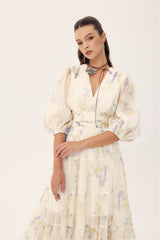 Stephanie Birds Printed V-neck Midi Dress