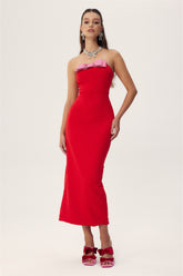 Olivia Strapless Bowknot Crepe Midi Dress-Sunfere