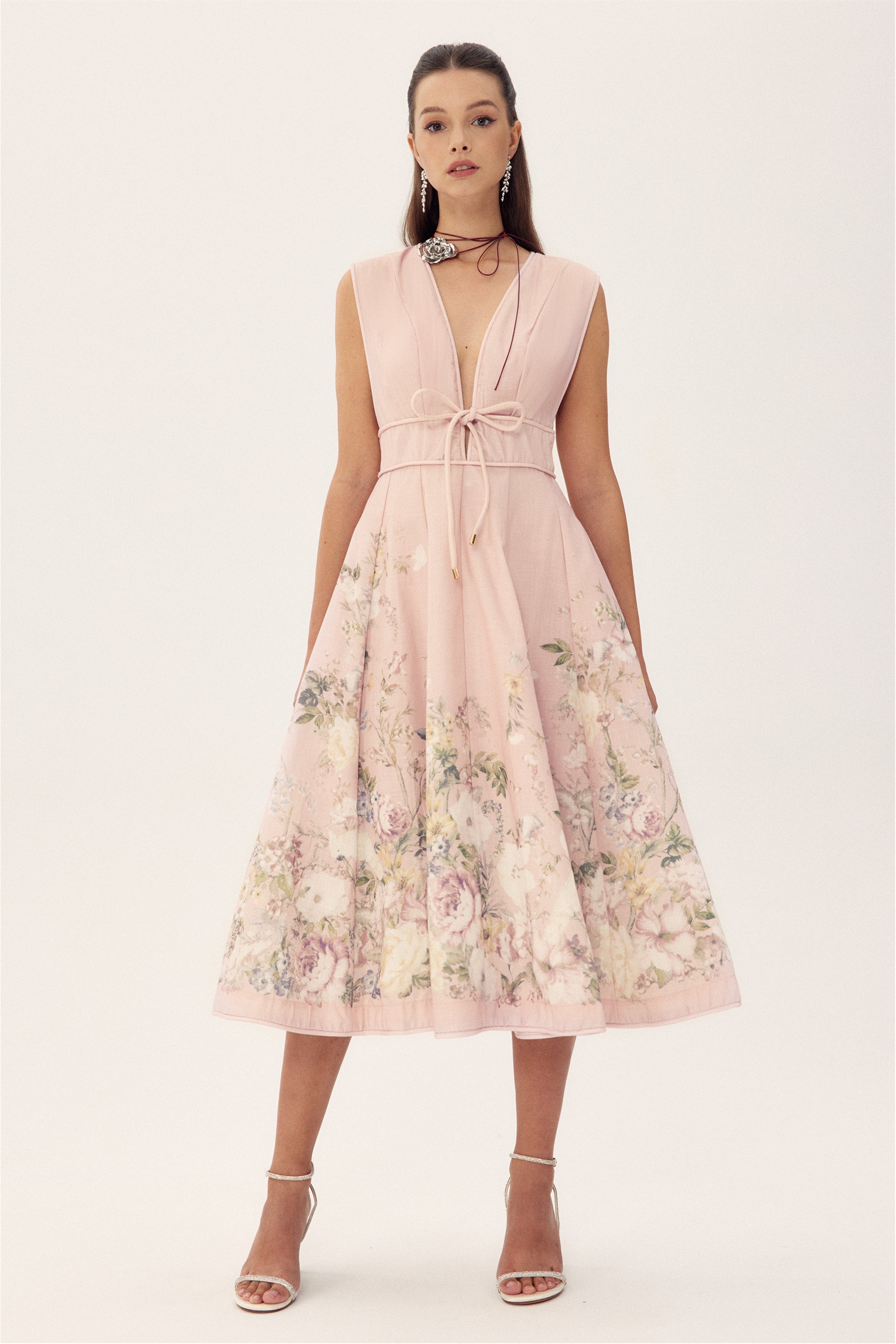 Hannah Floral Printed Sleeveless Midi Dress