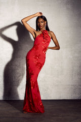 Trista 3D Floral Halter Neck Maxi Dress