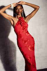 Trista 3D Floral Halter Neck Maxi Dress
