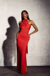 Moira Halter Floral Applique Maxi Dress