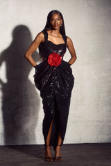 Elva Floral Applique Sequin Maxi Dress