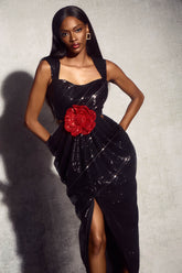 Elva Floral Applique Sequin Maxi Dress