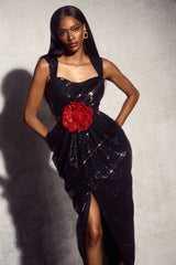 Elva Floral Applique Sequin Maxi Dress