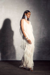 Joanna Fringe Trim Maxi Lace Dress