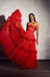 Erica Pleated Ruffle Matallic Chiffon Maxi Dress