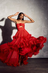 Erica Pleated Ruffle Matallic Chiffon Maxi Dress