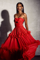 Erica Pleated Ruffle Matallic Chiffon Maxi Dress