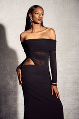 Lillian Off Shoulder Sheer Maxi Mesh Dress