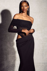 Lillian Off Shoulder Sheer Maxi Mesh Dress