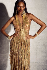 Kimberley Sleeveless Beaded Fringe Maxi Dress